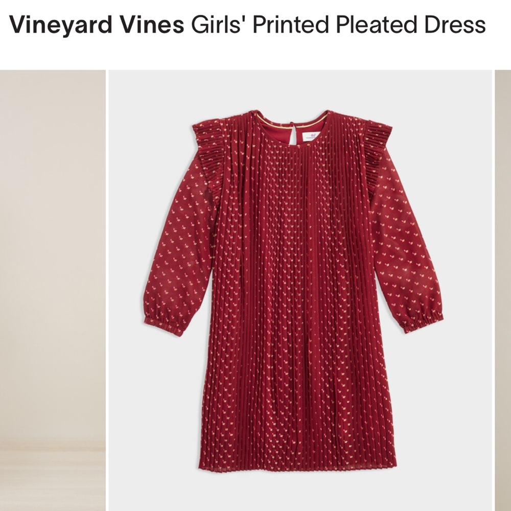 Vineyard Vines Girls Pleated Red Dress w/ Gold Dots and Puff Sleeves Size Medium
